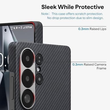 pitaka for S25 Ultra Case 6.9 Inch, Compatible with MagSafe, Slim & Light Samsung Galaxy S25 Ultra Case, 600D Aramid Fiber Made [Ultra-Slim Case - Black/Gray] - Image 4