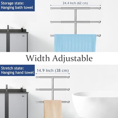 Kayfia 40" Standing Towel Rack with Weighted Marble Base, Width Adjustable & Taller Bathroom Towel Rack Stand, 3-Tier Towel Racks for Bathroom, Multiple Spaces Stainless Steel Brushed Finish - Image 4