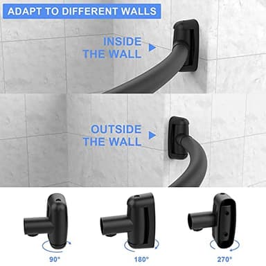 Tlooe Curved Shower Curtain Rod, 45-72 inches Adjustable Arched Shower Curtain Curved Rods, Rustproof Round Never Fall Design for Bathroom, Black, Need to Drill - Image 5