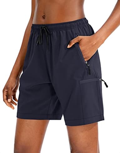 SANTINY Women's 5''/ 7''/9'' Hiking Cargo Shorts Quick Dry Lightweight Summer Shorts for Women Athletic Golf Zipper Pockets(Navy_M) - Image 1