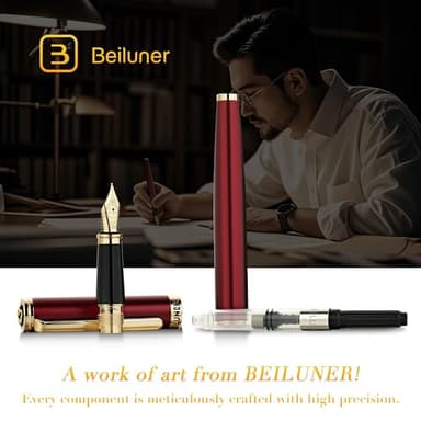 BEILUNER Red Fountain Pen,Stunning Luxury Pens with 24K Gold Finish, Gorgeous 24K Gilded Nib(Fine), Trustworthy Pen Gift for Men&Women -Ink Converter-Elegant,Graduation,Office,Nice Pen for Writing - Image 6