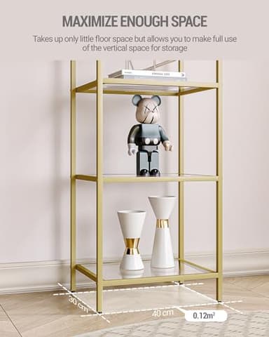 Hzuaneri Bookcase Bookshelf, Tempered Glass Bookshelves, Slim Shelving Unit for Bedroom, Bathroom, Home Office, Steel Frame, 5 Tier Gold BC05001G - Image 7