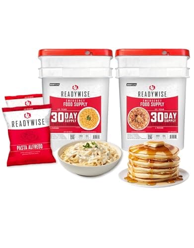 ReadyWise 30 Day Emergency Food Supply - 296 Servings, 2 Buckets, Freeze Dried Protein Meals, Survival Food Storage, Ready to Eat, Backpacking & Camping Essentials, up to 25 Year Shelf Life - Image 1