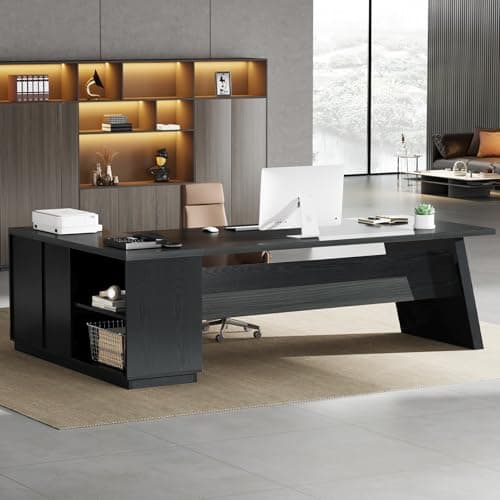Tribesigns L-Shaped Executive Desk, 78-Inch Modern Office Desk with Drawers and Lateral File Cabinet, Large Computer Desk with Storage Shelves, Workstation for Home Office (Grey + Black) - Image 1