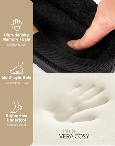 VeraCosy Men's Moccasin Slippers Comfy Soft Durable Slip-on Indoor Memory Foam House Shoes Matt Black,9-10 US - Image 4