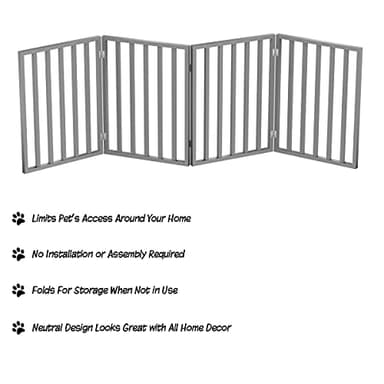 Pet Gate - 4-Panel Indoor Foldable Dog Fence for Stairs, Hallways, or Doorways - 72x24-Inch Retractable Wood Freestanding Dog Gates by PETMAKER (Gray) - Image 4