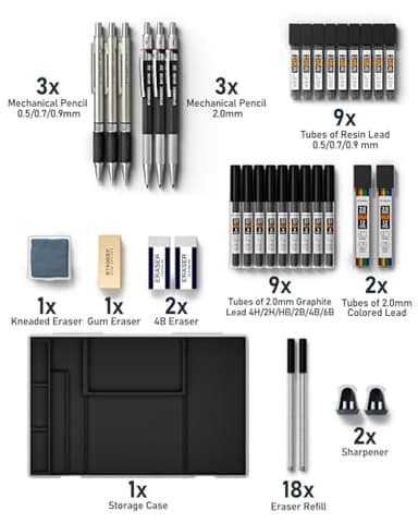STAGEEK 34PCS Art Mechanical Pencil Set, Drafting Pencil 0.5, 0.7, 0.9MM & 3PCS 2.0MM Mechanical Drawing Pencils with 384PCS Leads (6B 4B 2B HB 2H 4H Color) for Artist Sketching Drawing - Image 7