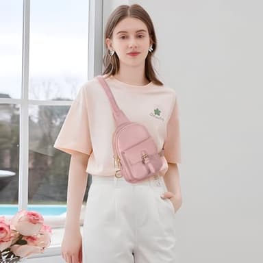 Viverte Small Sling Bag Fanny Pack for Girls Vegan Leather 3 Pockets Crossbody Purse for Women Cute Stuff Gift for Teen Girls with Adjustable Strap (Pink) - Image 2