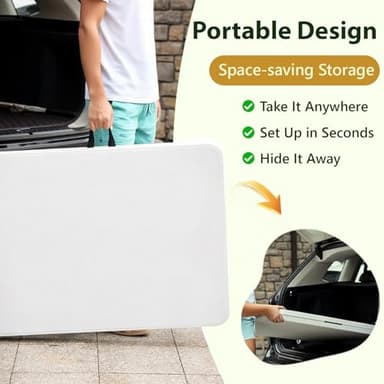 MAKE CHANGES Folding Table 6ft - Heavy Duty Plastic Table with Handle, Foldable & Portable, Fold-in-Half Utility Tables for Outdoor, Dining, Wedding, Events, Indoor, Picnic, Camping, Party (White) - Image 5