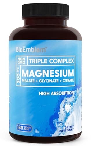 BioEmblem Triple Magnesium Complex | 300mg of Magnesium Glycinate, Malate, & Citrate for Muscles, Nerves, & Energy | High Absorption | Vegan, Non-GMO | 180 Capsules - Image 1