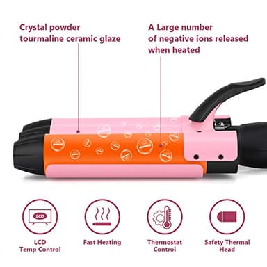 32mm (1.25") Triple Ceramic Curling Iron, Aima Beauty Mermaid Big Wave 3 Barrel Wand with Adjustable Temperature, Portable Hair Waver Heats Up Quickly (Pink) - Image 4