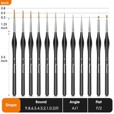 12PC Miniature Brushes, Pacocoast Detail Paint Brushes Set for Fine Detailing & Art Painting, Small Tiny Paint Brush Perfect for Acrylic, Paint by Number, Figurine, Craft, Models (Silver, Black) - Image 3