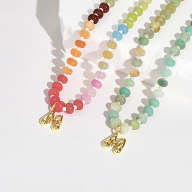 KissYan Initial Necklaces for Women, Colorful Beaded Gemstone Choker 14K Gold Bubble Letter Pendant Necklace Natural Stone Summer Beach Handmade Jewelry Gift(C) - Image 8