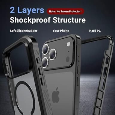 jaroco Magnetic for iPhone 17 Pro Max Case, [Compatible with MagSafe][Military Grade Drop Protection][Heavy Duty Protection][Non-Slip][Shockproof] 2-Layer Durable Bumper Phone Case 6.9''-Black - Image 2