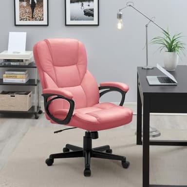 Furmax Office Executive Chair High Back Adjustable Managerial Home Desk Chair,Swivel Computer PU Leather Chair with Lumbar Support (Pink) - Image 2