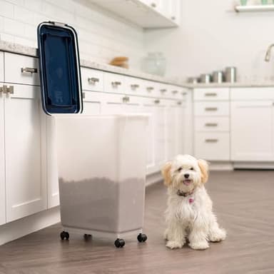 IRIS USA Airtight Dog Food Storage Container, Up to 38 lbs, Attachable Wheels, For Dog Cat Bird and Other Pet Food Storage Bin, Keep Fresh, Easy Mobility, BPA Free, Navy/Pearl - Image 2