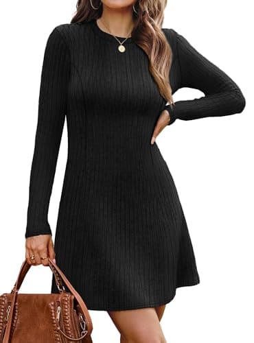OFEEFAN Winter Outfits for Women 2025 Long Sleeve Sweater Dress for Women Black Dress for Funeral School Outfits for Teachers M - Image 1