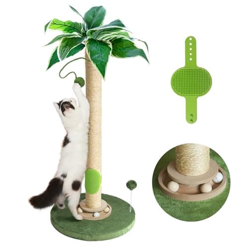 Fantasreen Cat Scratching Post 33'' Cat Scratcher Tall Scratching Posts for Indoor Cats with Cat Toy and Interactive Ball Self Groomer for Kittens Adults Cats - Image 1