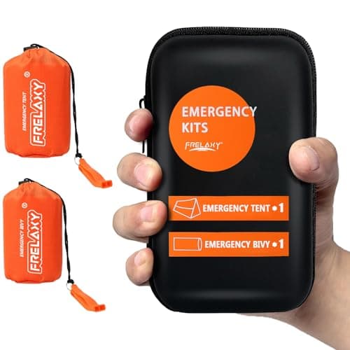 Frelaxy Extra-Thick Survival Tent and Emergency Sleeping Bag, Emergency Shelter Survival Bivy Set with Whistles, Paracord, Storage Pouches, and EVA Case, Perfect for Survival Kits (Orange Set) - Image 1