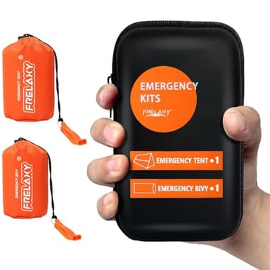 Frelaxy Extra-Thick Survival Tent and Emergency Sleeping Bag, Emergency Shelter Survival Bivy Set with Whistles, Paracord, Storage Pouches, and EVA Case, Perfect for Survival Kits (Orange Set) - Image 1