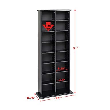 Prepac 2 Column Tall Cabinet Media Storage, 22" Wide, Black - Image 3