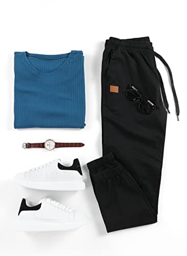 JMIERR Mens Casual Joggers Pants - Cotton Drawstring Chino Cargo Pants Hiking Outdoor Twill Track Jogging Yoga Sweatpants Travel Essentials Jogger Pants with Pockets for Men, 3XL, A Black - Image 5