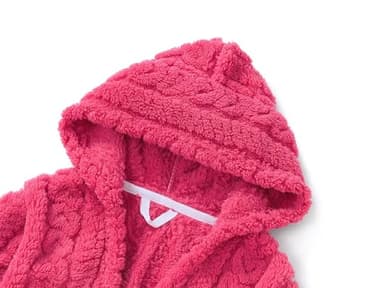Topgal Lovely Ruby Red Hooded BathRobe for Girls Warm Fuzzy Flannel Heart Jacquard Pajamas Fleece Soft Robe Size 4T - Image 3
