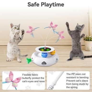 Xuyub 3in1 Interactive Cat Toys Moving Ambush Feather, Spinning Butterfly, Track Balls, Rechargeable Automatic Activated Kitten Toys for Indoor Cats, Cat Feather Toy for All Breeds - Image 5