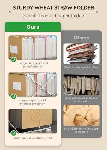 EcoStash Wheat Straw Expanding Hanging File Folders, File Organizer, 1.2" Accordion Pockets, Large Capacity, Letter Size for Filing Cabinet, 100% BPA Free, Return to Nature, Healthy Living-Pink - Image 5
