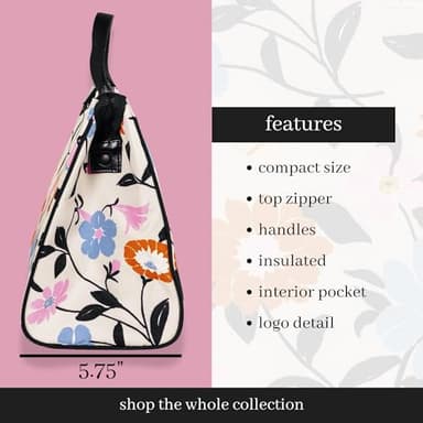 Kate Spade New York Portable Soft Cooler Lunch Bag with Silver Insulated Interior Lining and Storage Pocket, Floral Garden - Image 3
