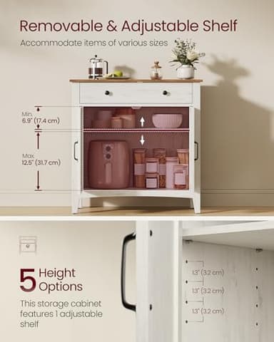 VASAGLE LIRY Collection - Buffet Cabinet, Coffee Bar Cabinet with a Drawer, Adjustable Shelf, Sideboard Storage with Cable Hole, Drawer Divider, Rustic White and Honey Brown UBBK341W01 - Image 5
