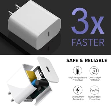 GKW iPad Charger Fast Charging for Apple iPad 10th Generation Charger 10.9", iPad A16 11th 11-inch, 2025 iPad Air 13/11 M3 M2 6th/5th, Mini 7 A17 Pro, 20W USBC Block Long 10ft USB C Cable,2-Pack White - Image 5