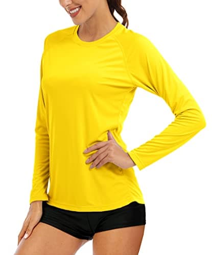 MAGCOMSEN Running Shirts Women Athletic Shirts Women Workout Shirts for Women UV Shirts for Women Long Sleeve Shirts Summer T Shirts Yellow - Image 1