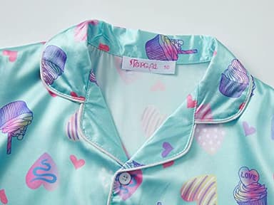Topgal Girls Satin Coat Style Pajamas Summer Fall Short Sleeve Tee & Pants Set Size 6/7 - Image 2