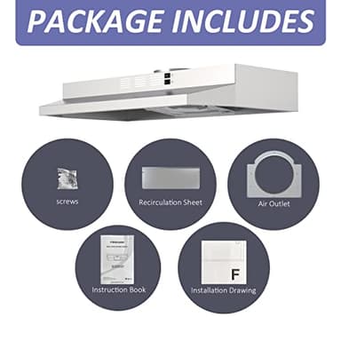 FIREGAS 30 inch Range Hood Under Cabinet, Ducted/Ductless Convertible Stainless Steel Kitchen Range Hood with Rocker Button Control, 2 Speed Exhaust Fan, 300 CFM Aluminum Filter Included - Image 6