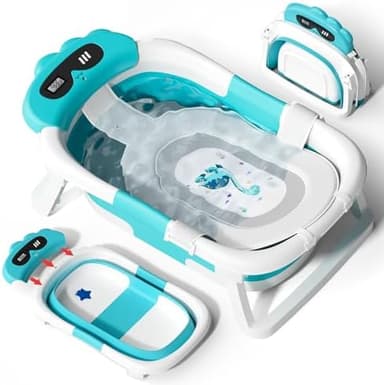 AVIDOR Baby Bathtub,Collapsible Bathtub for Newborn to Toddler,Durable Essential Infant Bath Tub,Portable Travel Baby Tub with Soft Bath Net,No-Slip Feet and Dinosaur Shaped (Light Blue - Image 3