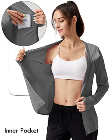 Soothfeel Women's UPF 50+ Sun Protection Hoodie Jacket Lightweight Long Sleeve Sun Shirt for Women with Pocket Hiking Outdoor Dark Grey M - Image 3