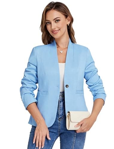 Belle Poque Spring Jackets for Women 2025 Trendy Blazer Jackets Lightweight Blazers for Work Blue Blazers Size 6 - Image 4