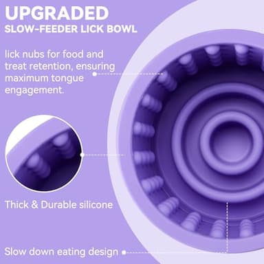Dog Slow Feeder Lick Bowl, Anxiety Relief Dog Licking Mat Treat Dispenser, Non-Slip Anti-Choking Slow Eating Lick Bowl for Small Medium and Large Breed Dogs, BPA Free Silicone(Purple,S) - Image 4