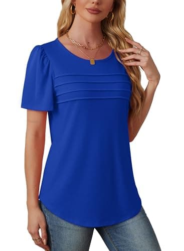 T Shirts for Women Short Sleeve Cute Summer Tops Business Casual Blouses Flowy Trendy Plus Size Fashion Pleated Shirts Royal Blue 4XL - Image 4