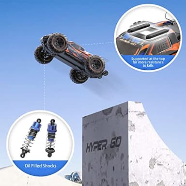 HYPER GO H16DR 1:16 Scale Ready to Run Fast Remote Control Car, High Speed Jump RC Monster Truck, Off Road RC Cars, 4WD All Terrain RTR RC Truck with 2 LiPo Batteries for Boys and Adults - Image 3