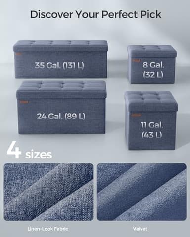 SONGMICS MAZIE Collection - 43 Inches Folding Storage Ottoman Bench, Ottoman Foot Rest, End of Bed Bench, Storage Chest, Load 660 lb, for Living Room, Bedroom, Entryway, Misty Blue ULSF077Q01 - Image 6