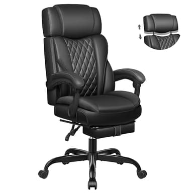 Executive Leather Office Chair, Big and Tall Office Chair with Footrest Home Office Desk Chairs, Ergonomic Computer Desk Chair with Lumbar Support, Reclining Desk Chair with Adjustable Angle - Image 1