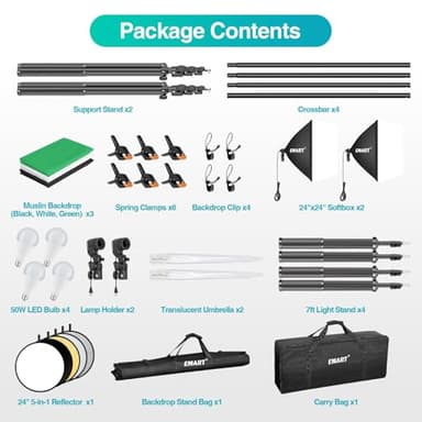 EMART 8.5 x 10 ft Backdrop Support System, Professional Photography Lighting Kit with 50W LED Blub, 6 * 9ft Backdrop *3, Reflector,Umbrellas&Softbox Lighting Kit for Studio, Portrait, Video Shooting - Image 8