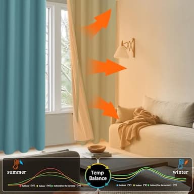 XWZO 100% Blackout Curtains - Thermal Insulated Black Liner Curtains, Noise Reducing and Heat Blocking Drapes for Hall and Studio Windows with Tiebacks, Stone Blue, W52 x L72, Set of 2 - Image 7