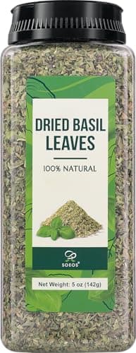 Soeos Basil Leaves, 5 oz (142g), Cut and Sifted, Dried Basil Leaves, Pairs Well with Pasta, Salad, Pizza, Sauces, Poultry, An Essential Seasoning for Cooking and Garnishing - Image 1