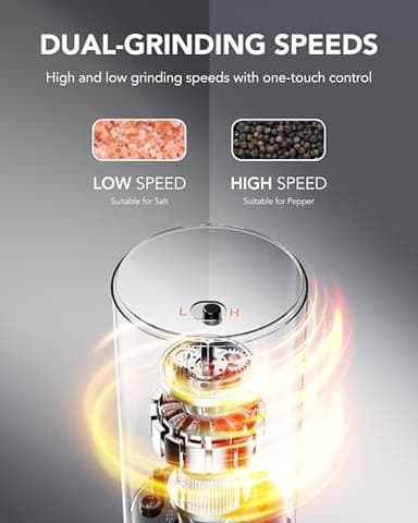 FORLIM 2-Speed ​​Electric Salt And Pepper Grinder Set, External Rotation To Adjust Coarseness, Rechargeable Aluminum Alloy Pepper Mill With Base, One-Button Automatic Grinding, Washable Container - Image 3