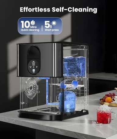 Nugget Ice Makers Countertop, Pellet Ice Maker Machine Dispenser with Water Reservoir, Self-Cleaning, 44lbs/24H Soft Chewable Ice Maker Machine for Home/Kitchen/Office, Black Stainless - Image 7