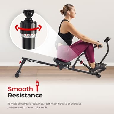Sunny Health & Fitness Smart Compact Adjustable Rowing Machine, 12 Levels Adjustable Resistance, Complete Body Workout, Connect via Bluetooth with Exclusive SunnyFit App - SF-RW1205SMART - Image 6