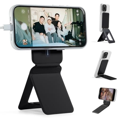 MOFT Phone Tripod Stand Selfie Stick for iPhone, Multi-Angles iPhone Stand, Lightweight & Portable Phone Holder, Strong Magnets, MOVAS Vegan Leather, Travel Essentials, Jet Black (Without Card Slot) - Image 1
